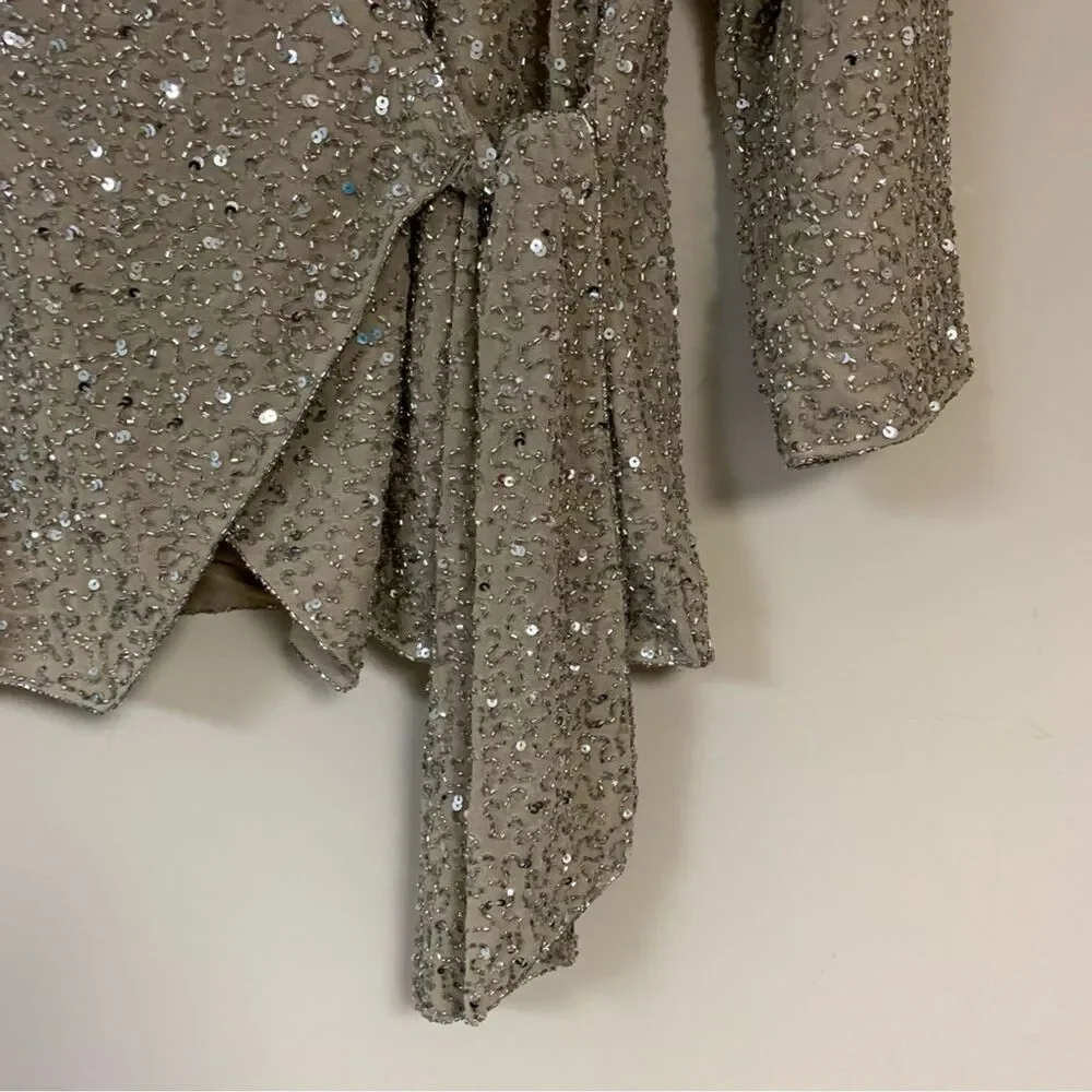 NWT Vintage Champagne Sequin Wrap Women’s 8 Cardigan Jacket Cover Sweater Party